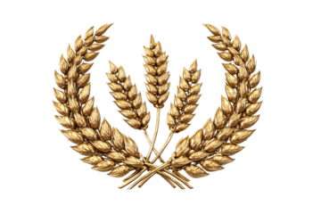 A decorative emblem combining a laurel wreath and tapered wheat head design, aligned with a medal icon, isolated on transparent background.
