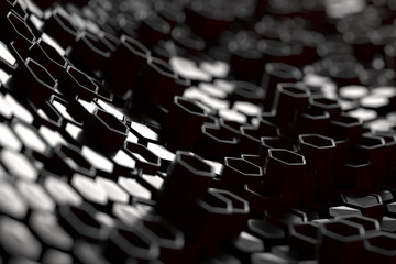 Obraz premium Abstract geometric hexagonal pattern in dark tones for modern design. 3d render