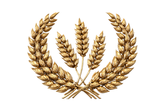 A decorative emblem combining a laurel wreath and tapered wheat head design, aligned with a medal icon, isolated on transparent background.
