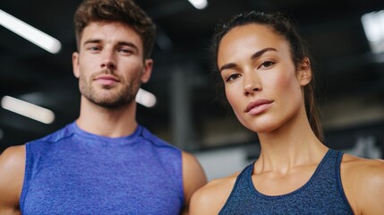 Fototapeta premium Woman and man in gym clothing.