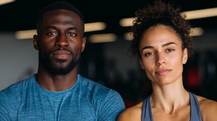 Two athletic individuals in a gym setting.