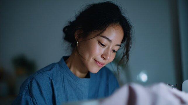 Woman sitting at sewing machine. - Powered by Adobe
