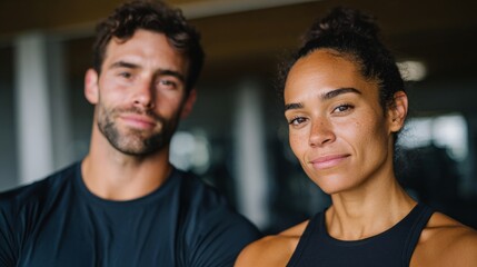 Obraz premium Two athletes posing together.