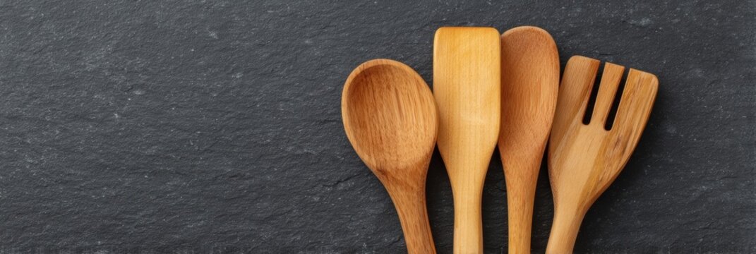 Intricately textured wooden spoons whisper culinary tales, rustic harvest festival vibes, and eco-friendly kitchen sorcery - Powered by Adobe