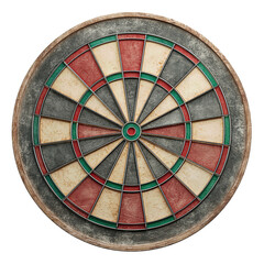 A classic dartboard with muted radial segments and raised wire spider, shown clean and without darts, isolated on transparent background.
