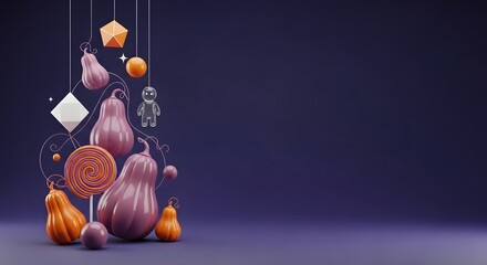 Floating Gourd Ornaments & Lollipop: Festive Autumnal Still Life