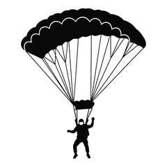 Silhouette of skydiver descending with parachute open high in the sky silhouette