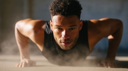 Obraz premium Man exercising in dusty environment