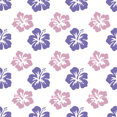 Lavender and Purple Hibiscus pattern on White Fabric