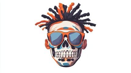 Fototapeta premium Colorful skull illustration with sunglasses, blending modern style and traditional motifs for vibrant expression.