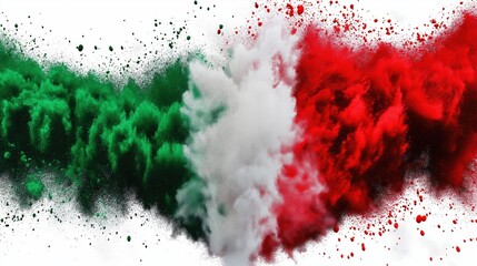 colorful italian flag green white red color holi paint powder explosion isolated background. Italy europe celebration soccer tourism concept.