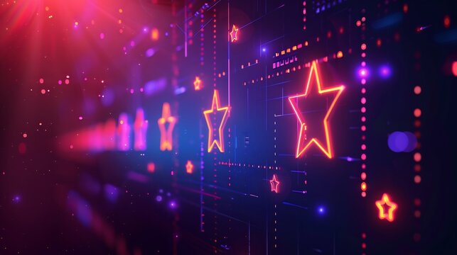 Neon stars glowing background futuristic digital space technology abstract celebration party design