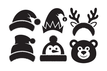 Christmas hats and animal accessories silhouettes