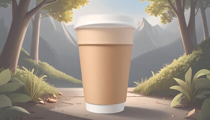 Digital illustration of a disposable coffee cup outdoors