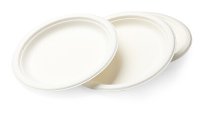 Set of disposable plates isolated on white