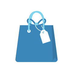 A blue shopping bag with a tag, symbolizing retail and consumerism in a minimalist style