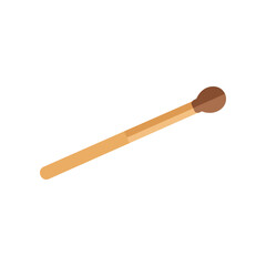 A close-up of a wooden matchstick lying on a white background, showcasing its natural texture