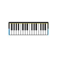 Fototapeta premium A colorful digital piano keyboard with black and white keys, perfect for music education and creativity