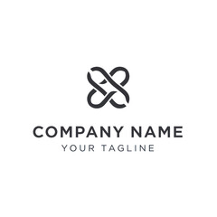 Modern minimalist black abstract intertwined knot symbol logo design template with company name and tagline placeholders.