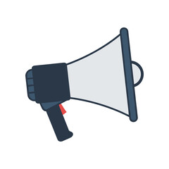 A colorful megaphone held in a hand, symbolizing communication and announcements, set against a plain background