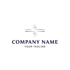 Elegant and minimalist logo design featuring a cross-like shape with company details.