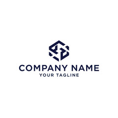 A modern, dark blue geometric logo featuring a stylized monogram within a hexagon, with placeholder text for a company name and tagline.