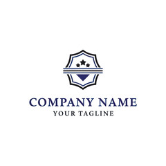 A modern, minimalist shield logo design featuring three stars and a diamond shape, suitable for a business or organization seeking a symbol of quality and prestige.