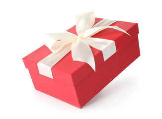 Beautiful gift box with bow isolated on white