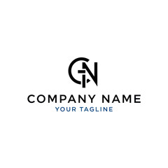A modern black and white stylized GN monogram logo design with placeholder text for company name and tagline.
