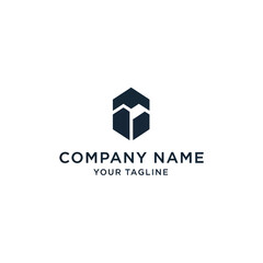 Obraz premium A modern geometric logo design featuring a dark hexagonal shape with an upward arrow and placeholder text.