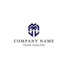 A modern, abstract geometric logo design featuring interlocking shapes forming a stylized emblem above placeholder text for company name and tagline.