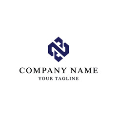 A modern, abstract dark blue geometric logo design featuring an intertwined letter N shape, with placeholder text for company name and tagline.