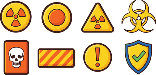Set of Danger Symbol Icons Hazard Sign Nuclear Warning Radiation Biohazard and Caution