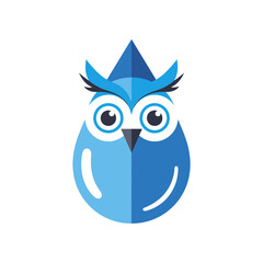 A stylized blue owl illustration featuring large eyes and a pointed crest, ideal for educational materials