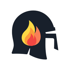 A stylized helmet with a flame design, symbolizing courage and strength in battle
