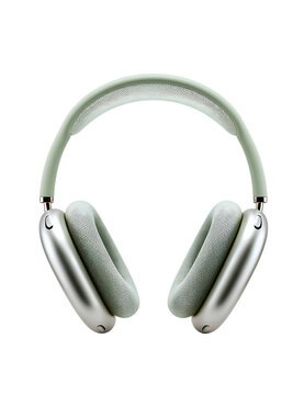 Silver apple airpods max headphones isolated on transparent background