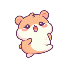 Cute cartoon hamster character smiling joyfully, set against a simple white background
