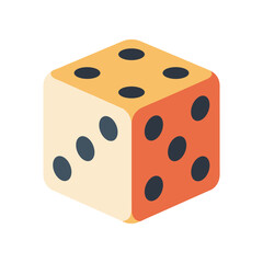 A vibrant, stylized illustration of a six-sided die showcasing different colors and dots, symbolizing chance and gaming