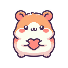 Cute cartoon hamster holding a heart, showcasing affection and warmth in a playful style