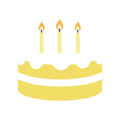 A vibrant yellow birthday cake with three lit candles, symbolizing celebration and joy