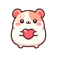 Cute cartoon hamster holding a heart, symbolizing love and friendship, vibrant colors