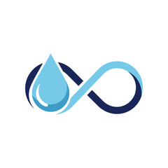 Abstract design featuring a blue water droplet and infinity symbol on a white background