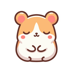 Cute cartoon hamster sitting peacefully with closed eyes, surrounded by a serene background