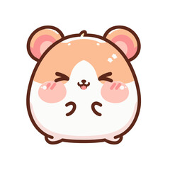 Cute cartoon hamster with rosy cheeks and a joyful expression, set against a simple white background