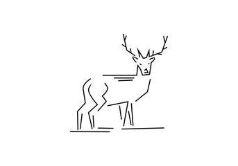 Deer flat line icon. Vector thin sign of reindeer  wild animal. 