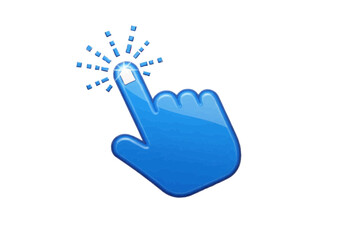 Obraz premium Dynamic blue hand cursor icon with a vibrant click effect, symbolizing digital interaction, user selection, and engagement across modern online platforms and applications