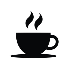 Obraz premium A simple black silhouette of a steaming coffee cup on a saucer isolated on a white background image view