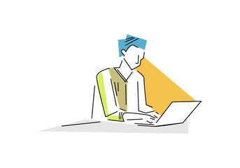 man sitting with laptop computer