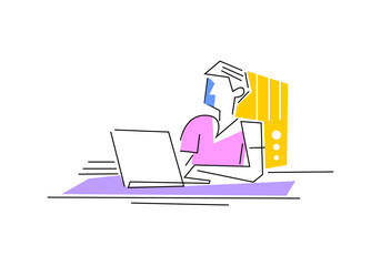 man sitting with laptop computer