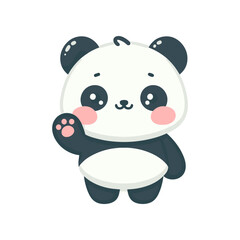 Cute cartoon panda waving with a friendly expression against a simple white background